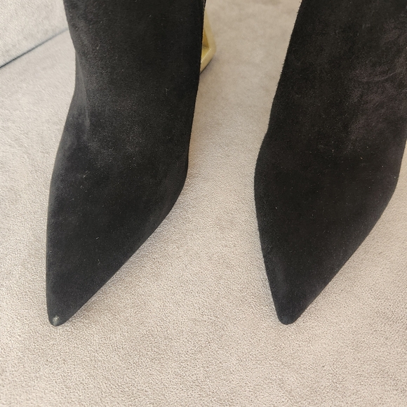 Gianni Bini heels boots 5.5 black suede golden architectural heel pointy new$140 - Picture 8 of 16